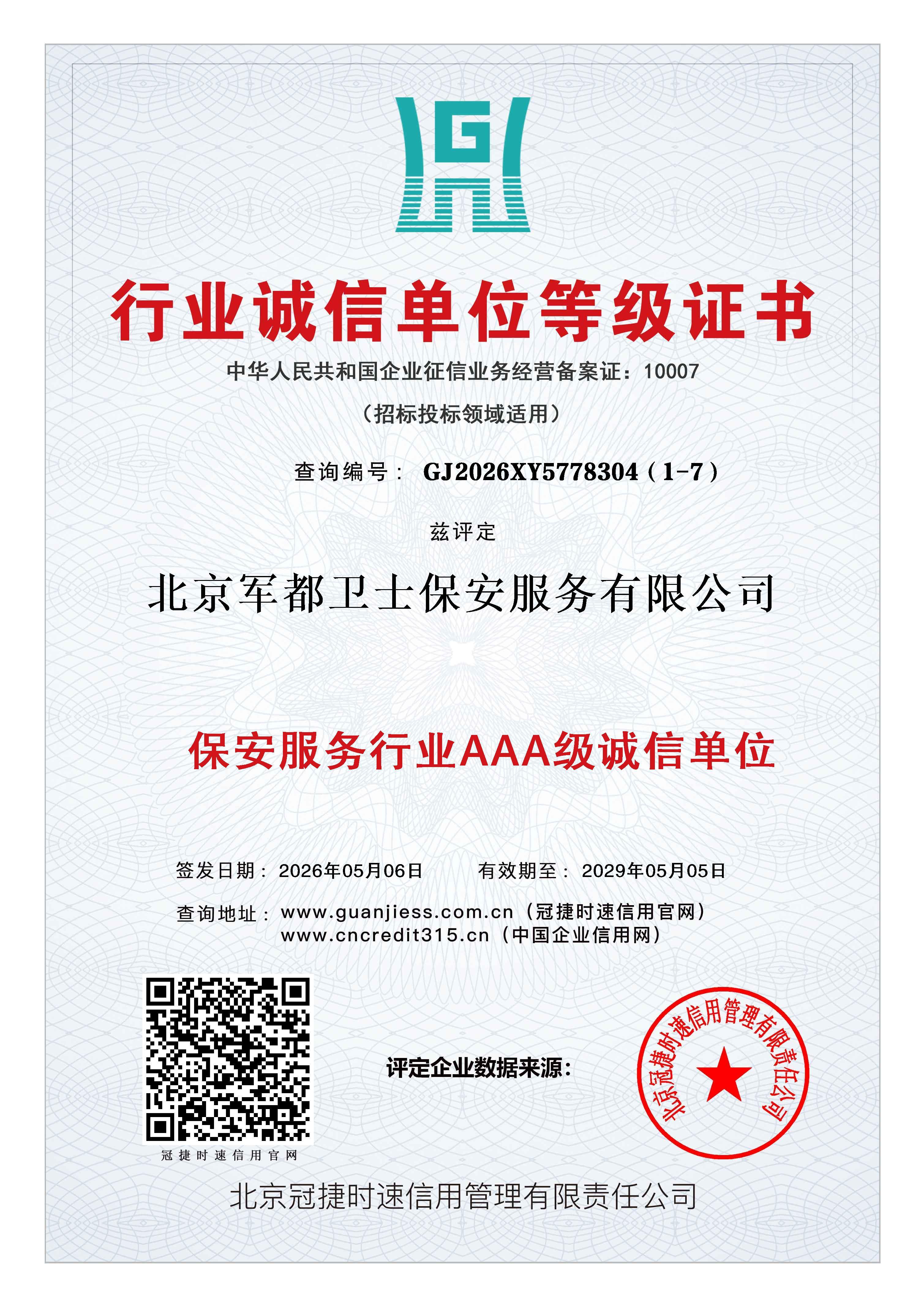 行业诚信单位证书